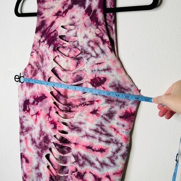 Sleeveless Cropped Hand Cut Out Plum & Pink Cream Tie Dye Crew Neck Top S - Picture 8 of 10